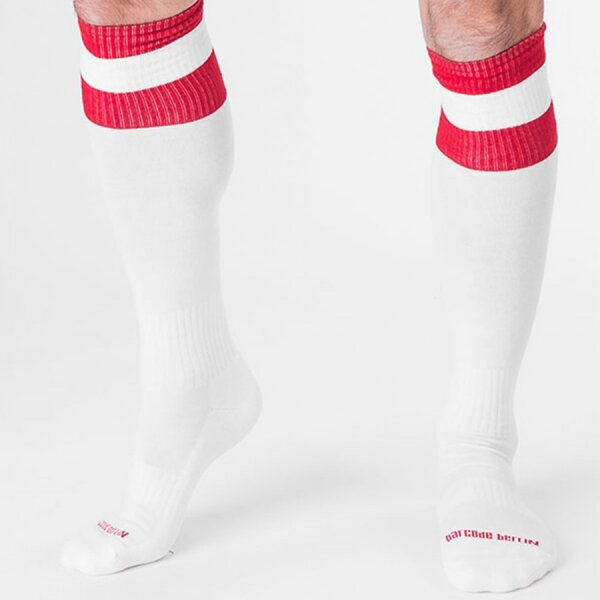 barcode Berlin Wei&szlig;e Fu&szlig;ball-Socken in Gr&ouml;&szlig;e L/XL (43-46)