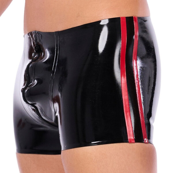 Xrub Latex Shorts mit Rei&szlig;verschluss vorne/hinten Schwarz-Rot in Gr&ouml;&szlig;e M