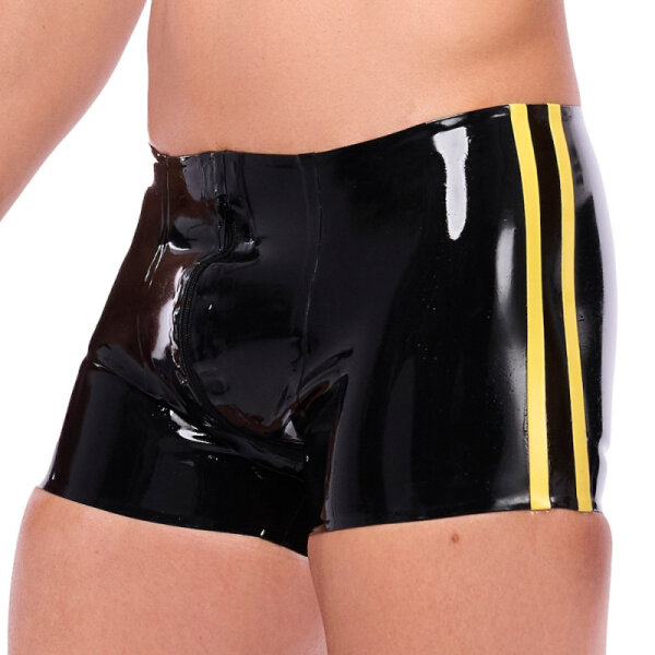 Xrub Latex Shorts Mit Rei&szlig;verschluss Vorne/Hinten Schwarz-Gelb in Gr&ouml;&szlig;e M