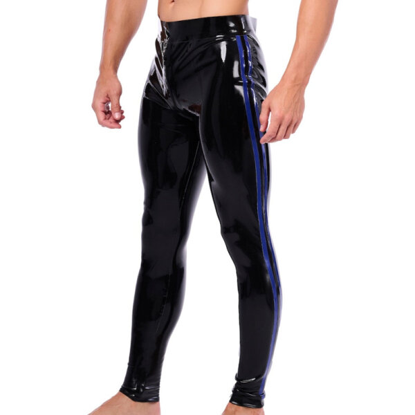 Xrub Latexhose mit Rei&szlig;verschluss vorne/hinten Schwarz-Blau in Gr&ouml;&szlig;e L