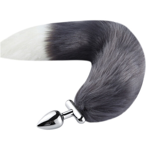 Kinky Puppy Umwandelbarer Foxy Roxy Fuchsschwanz Plug / &Oslash; 2,7 x 5,5 cm 39 cm Grau-Wei&szlig;