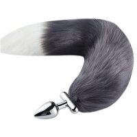 Kinky Puppy Umwandelbarer Foxy Roxy Fuchsschwanz Plug / &Oslash; 2,7 x 5,5 cm 39 cm Grau-Wei&szlig;