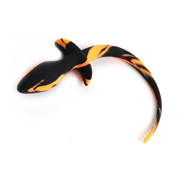 Kinky Puppy Dog Tail Plug / &Oslash; 3,1 cm x 7,5 cm Schwarz-Orange