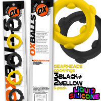 OXBALLS [SIL] GEARHEADS 5-Pack SPINNER Rings Yellow / Black
