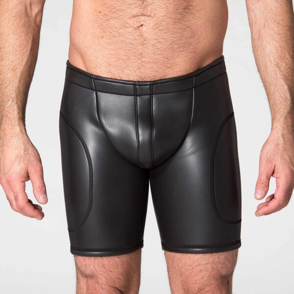 665 Leather Neoprene Open Ass Long Shorts Black in Gr&ouml;&szlig;e L