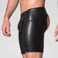 665 Leather Neoprene Open Ass Long Shorts Black in...