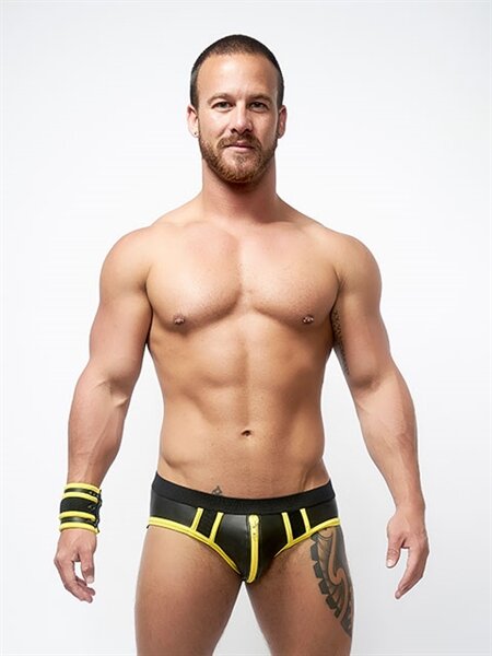 Mister B Neoprene Jock Brief Black Yellow in Gr&ouml;&szlig;e S
