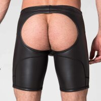665 Leather Neoprene Open Ass Long Shorts Black in Gr&ouml;&szlig;e XL