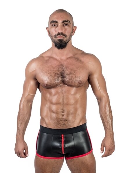 Mister B Neoprene Shorts 3 Way Full Zip Black Red in Gr&ouml;&szlig;e M