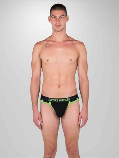 SPORT FUCKER Shortstop Brief - Schwarz / Neongrün in Größe S