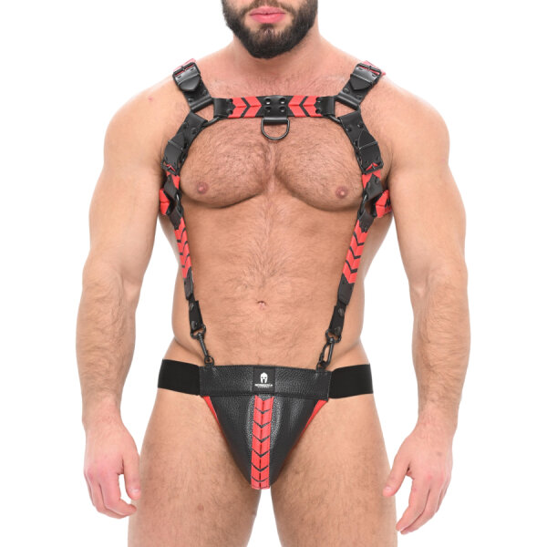 SPARTAS Katerpillar Jock and Harness Set Schwarz-Rot in Gr&ouml;&szlig;e L / XL