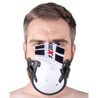 SneakXX Maske mit Lederriemen "Sniff my ...." Wei&szlig;